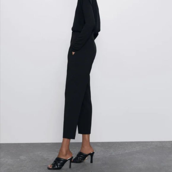 ZARA BLACK HIGH WAIST PLEATED PANT TROUSERS WITH DARTS - Picture 8 of 17